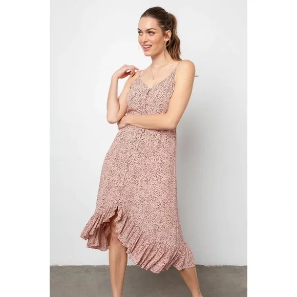 🐆 Rails, Frida Dusty Rose Spotted High-Low Dress